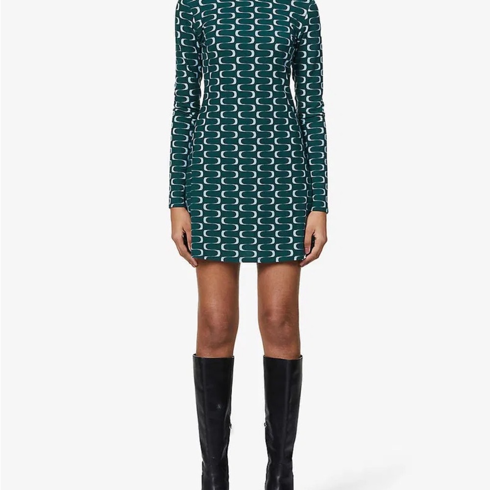 Reformation Teal Patterned Long Sleeve Dress